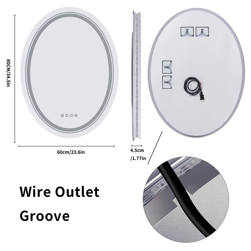 LUVODI 60x80cm Oval LED Bathroom Mirror with 8 RGB Backlit 3 Front Light Color Smart Defogging TouchCRI>90