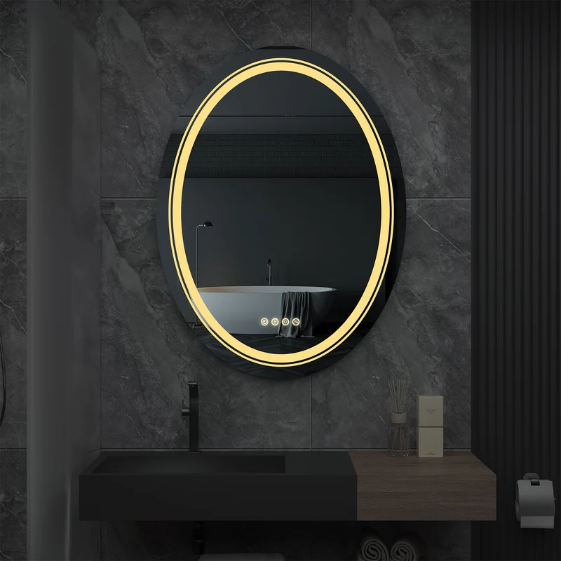 LUVODI 60x80cm Oval LED Bathroom Mirror with 8 RGB Backlit 3 Front Light Color Smart Defogging TouchCRI>90