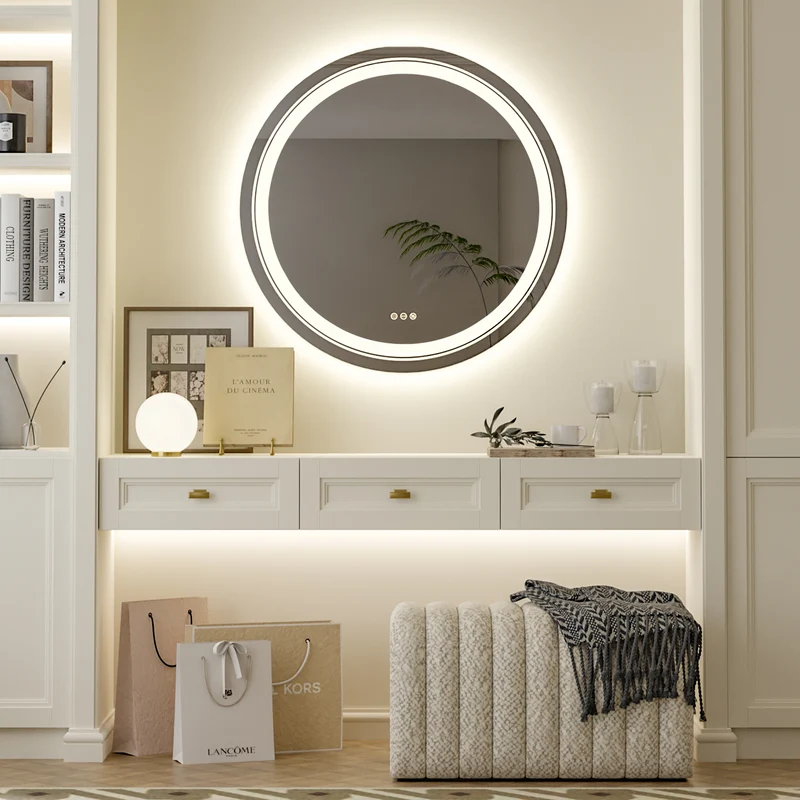 LUVODI Round LED Bathroom Mirror Anti-fog 3 Color Makeup Shaving Mirror