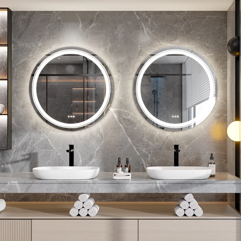 LUVODI Round LED Bathroom Mirror Anti-fog 3 Color Makeup Shaving Mirror
