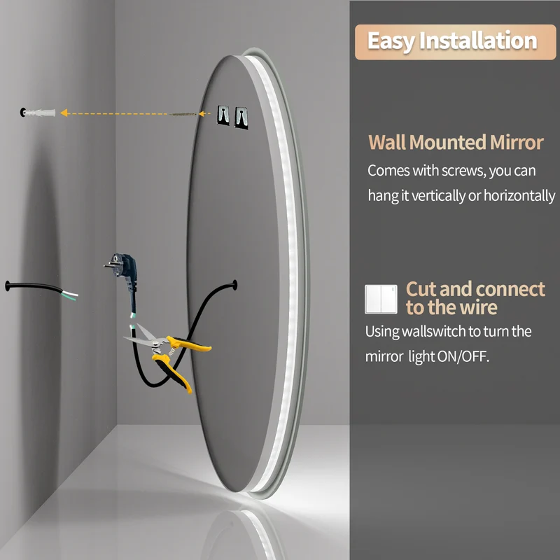 LUVODI Round LED Bathroom Mirror Anti-fog 3 Color Makeup Shaving Mirror