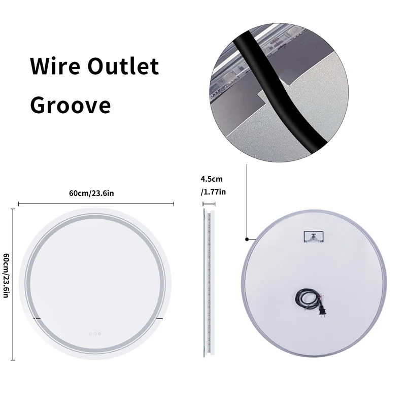 LUVODI Round LED Bathroom Mirror Anti-fog 3 Color Makeup Shaving Mirror