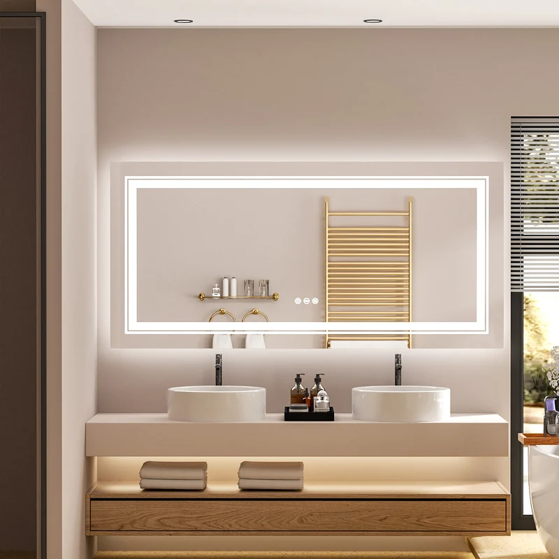 LUVODI Rectangular LED Bathroom Mirror 3 Color Backlit and Front Light Horizontal/Vertical