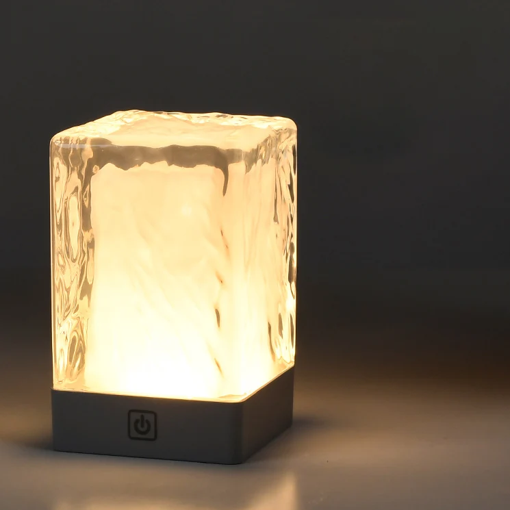 Modern Simplicity Rechargeable ASB Resin Cylinder Glacial Texture LED Table Lamp Night Light For Bedside