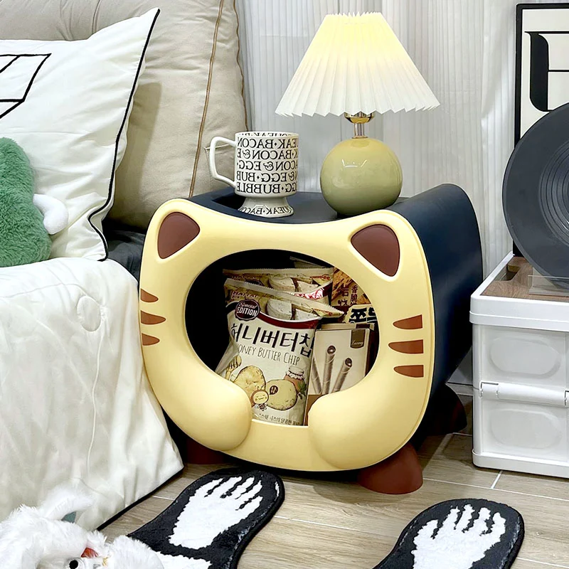 Contemporary Creative PP Kids Cartoon Cat Nightstand 1-Storage Stackable For Bedside
