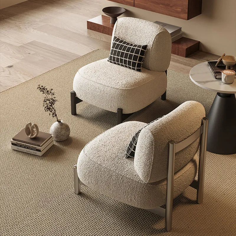 Contemporary Nordic Sherpa Fabric Wood Carbon Steel Stainless Steel Sponge Square Accent Chair Backrest For Living Room