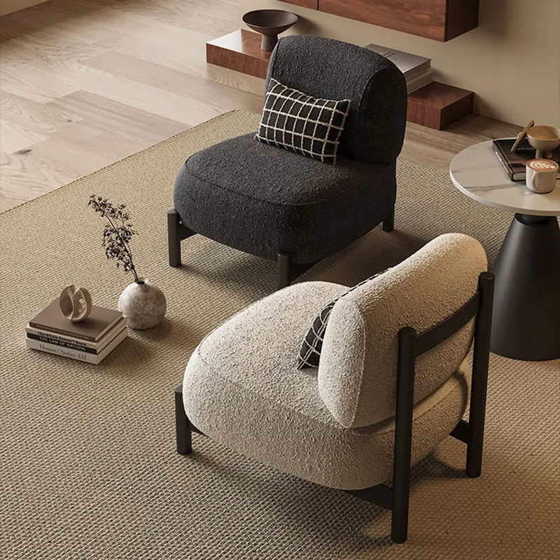 Contemporary Nordic Sherpa Fabric Wood Carbon Steel Stainless Steel Sponge Square Accent Chair Backrest For Living Room