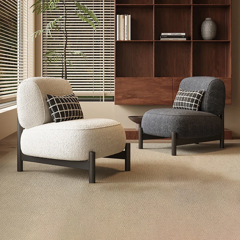 Contemporary Nordic Sherpa Fabric Wood Carbon Steel Stainless Steel Sponge Square Accent Chair Backrest For Living Room