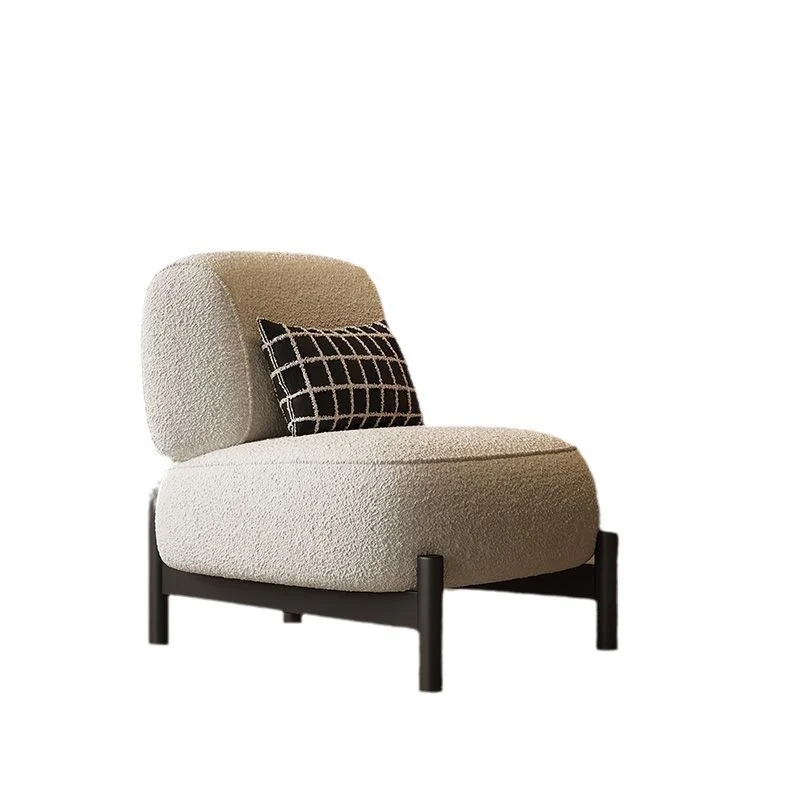 Contemporary Nordic Sherpa Fabric Wood Carbon Steel Stainless Steel Sponge Square Accent Chair Backrest For Living Room