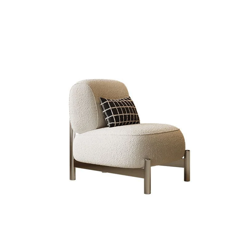 Contemporary Nordic Sherpa Fabric Wood Carbon Steel Stainless Steel Sponge Square Accent Chair Backrest For Living Room
