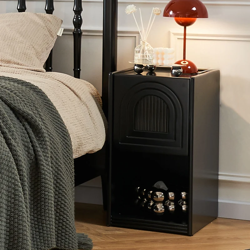 Traditional French Striped Glass Solid Wood Panel Arch Door Square Nightstand 1-Drawer For Bedside