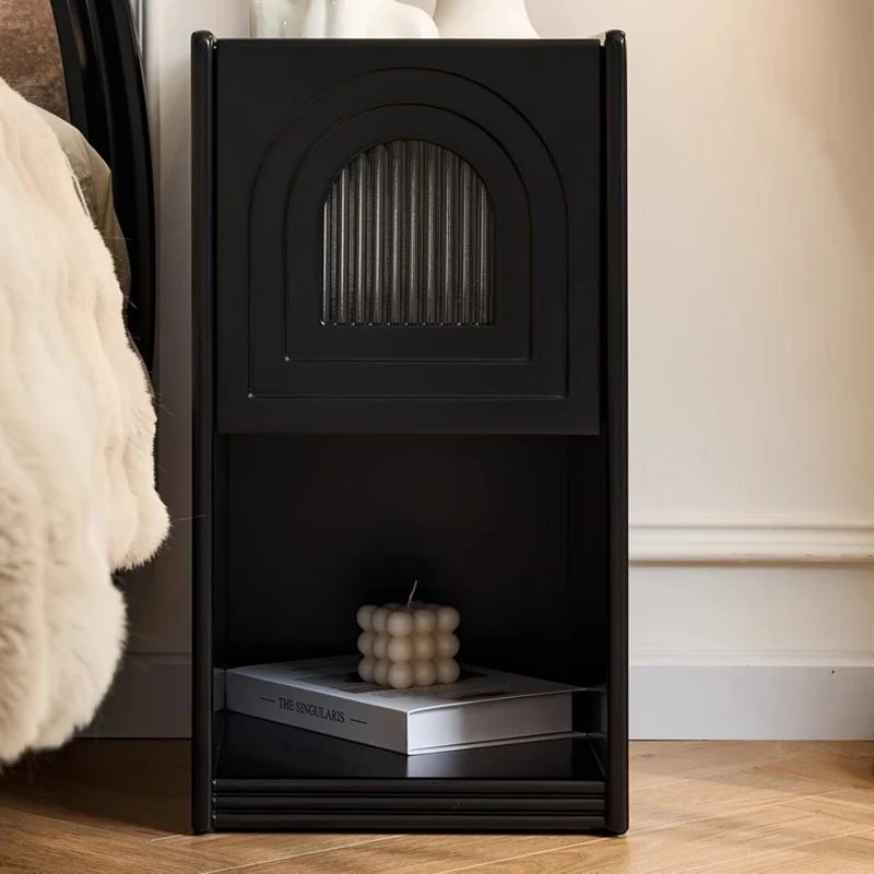 Traditional French Striped Glass Solid Wood Panel Arch Door Square Nightstand 1-Drawer For Bedside