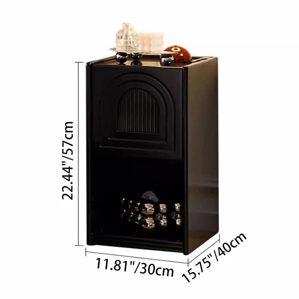 Traditional French Striped Glass Solid Wood Panel Arch Door Square Nightstand 1-Drawer For Bedside