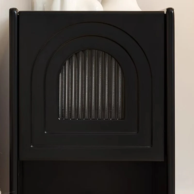 Traditional French Striped Glass Solid Wood Panel Arch Door Square Nightstand 1-Drawer For Bedside