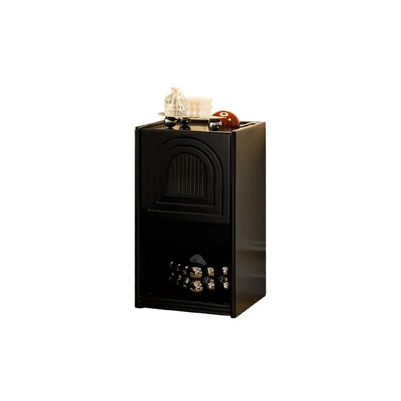 Traditional French Striped Glass Solid Wood Panel Arch Door Square Nightstand 1-Drawer For Bedside
