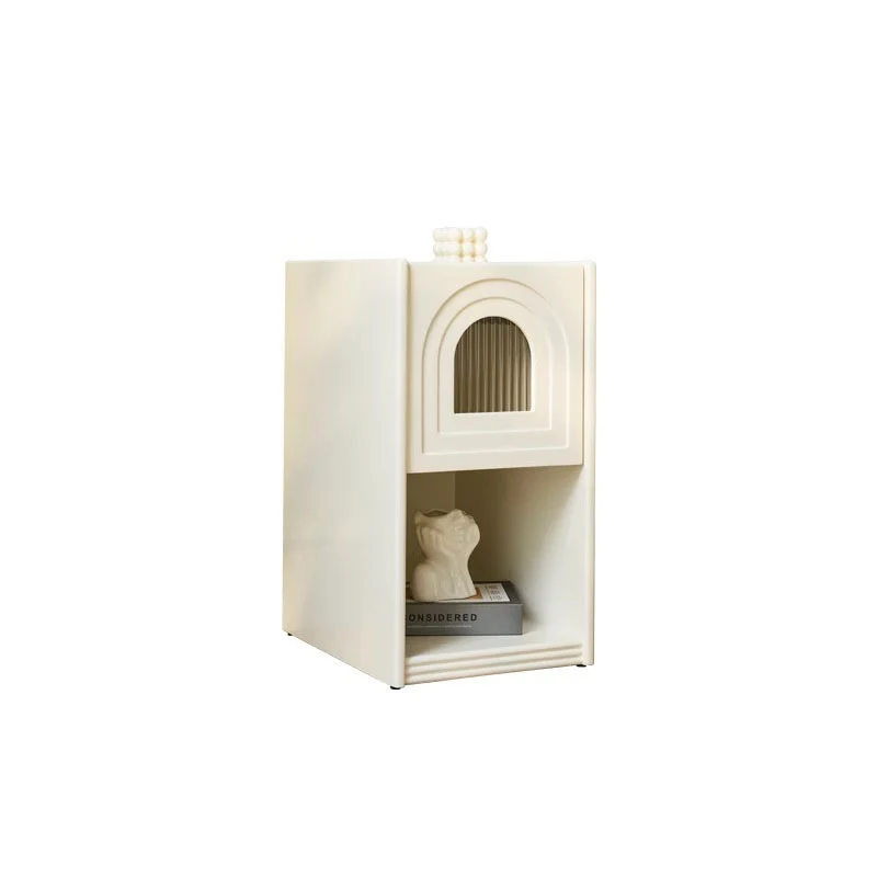 Traditional French Striped Glass Solid Wood Panel Arch Door Square Nightstand 1-Drawer For Bedside