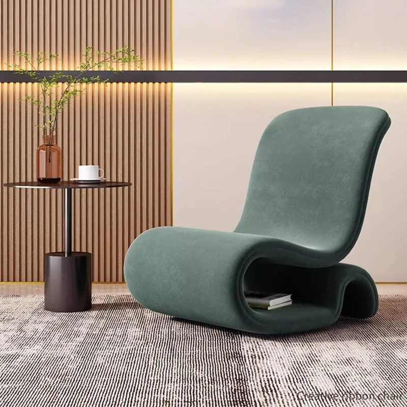 Modern Art Deco Velvet Iron Sponge Curved Shaped Accent Chair Backrest For Living Room