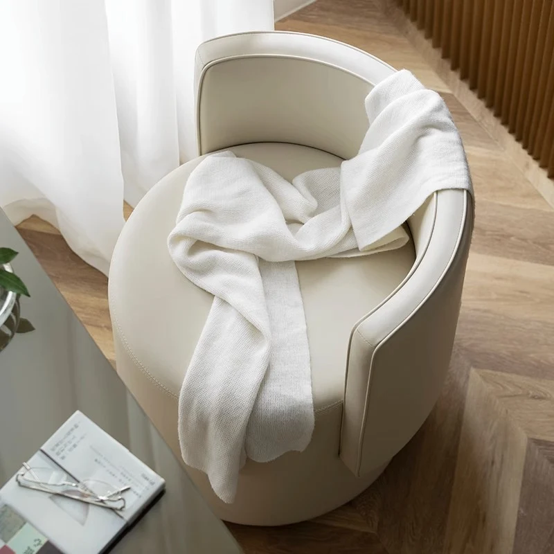 Contemporary Nordic Cylinder Microfiber Leather Aluminum Pine Wood Vanity Stool Backrest For Bedroom