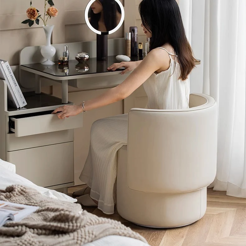 Contemporary Nordic Cylinder Microfiber Leather Aluminum Pine Wood Vanity Stool Backrest For Bedroom