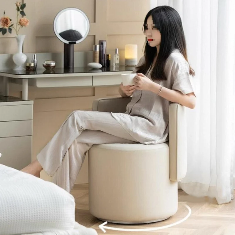 Contemporary Nordic Cylinder Microfiber Leather Aluminum Pine Wood Vanity Stool Backrest For Bedroom