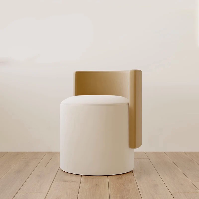 Contemporary Nordic Cylinder Microfiber Leather Aluminum Pine Wood Vanity Stool Backrest For Bedroom