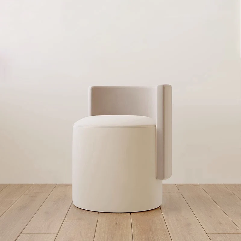 Contemporary Nordic Cylinder Microfiber Leather Aluminum Pine Wood Vanity Stool Backrest For Bedroom