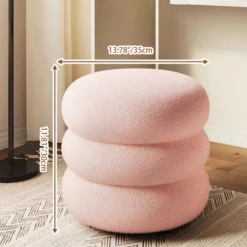 Modern Minimalist Cylinder Frame Sherpa Fabric Plywood Vanity Stool For Bedroom