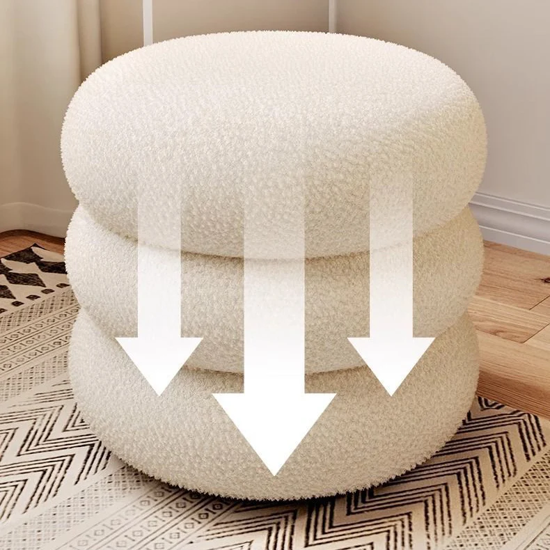 Modern Minimalist Cylinder Frame Sherpa Fabric Plywood Vanity Stool For Bedroom