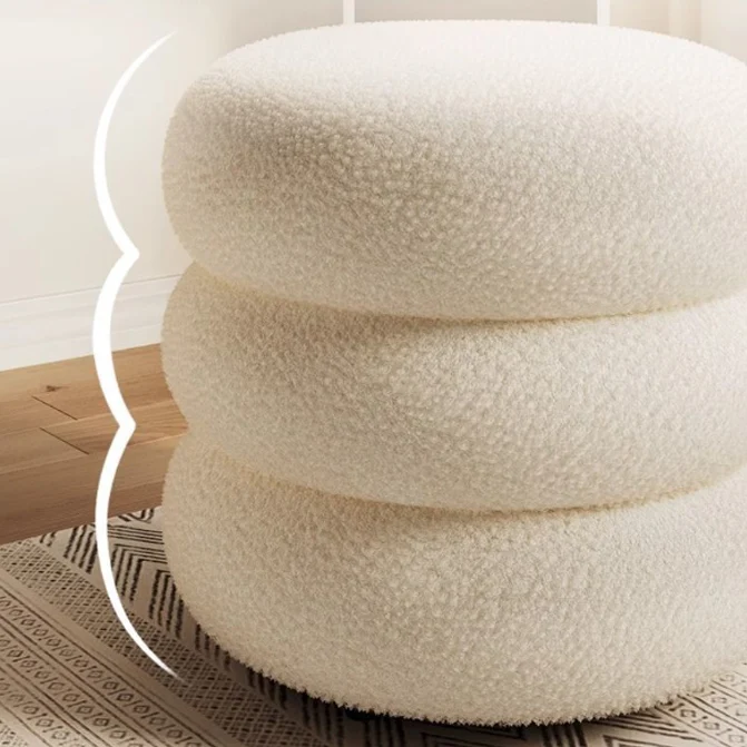 Modern Minimalist Cylinder Frame Sherpa Fabric Plywood Vanity Stool For Bedroom