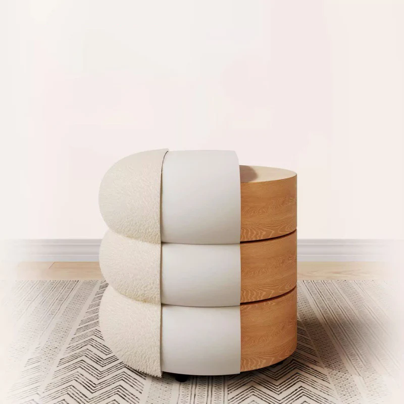 Modern Minimalist Cylinder Frame Sherpa Fabric Plywood Vanity Stool For Bedroom