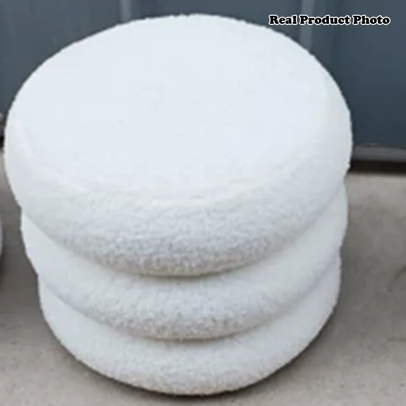 Modern Minimalist Cylinder Frame Sherpa Fabric Plywood Vanity Stool For Bedroom