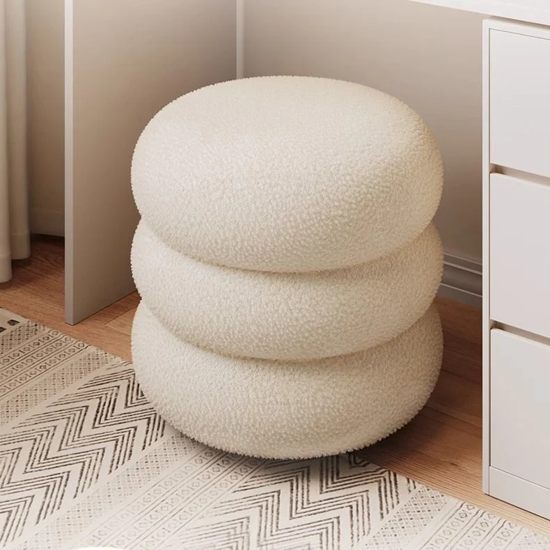 Modern Minimalist Cylinder Frame Sherpa Fabric Plywood Vanity Stool For Bedroom