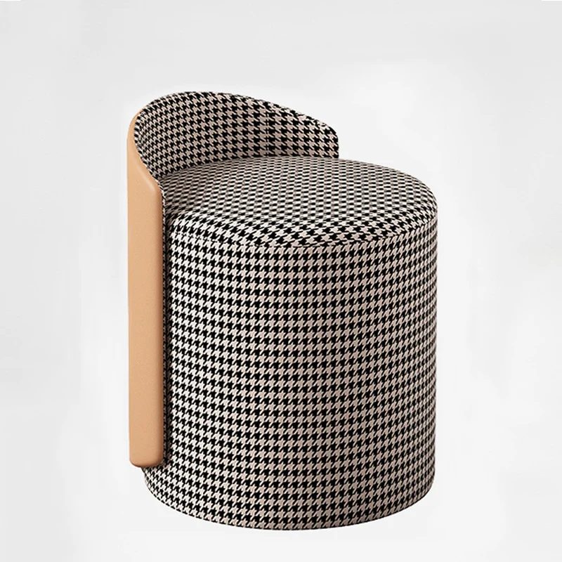 Modern Luxury Cylinder Cotton Linen Faux Leather Vanity Stool Backrest For Bedroom