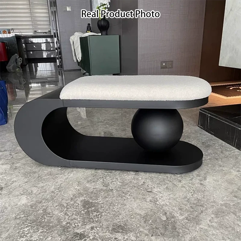 Contemporary Scandinavian Long Curve Orb Carbon Steel Sherpa Fabric Chair For Living Room