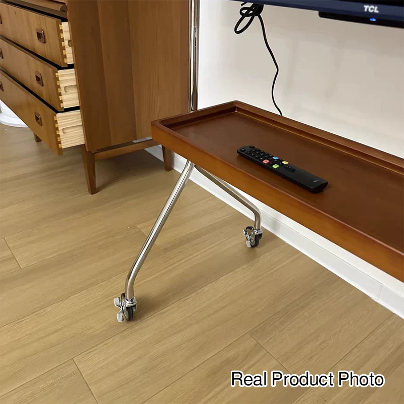 Contemporary Nordic Rectangle Rubberwood Stainless Steel Side Table 2 - Tier For Living Room