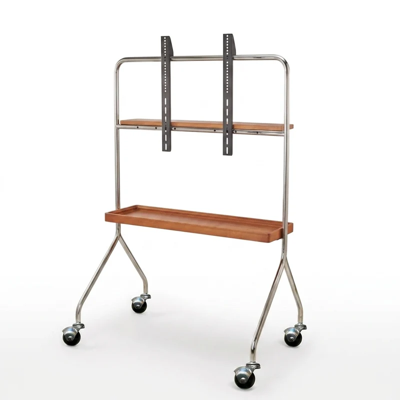 Contemporary Nordic Rectangle Rubberwood Stainless Steel Side Table 2 - Tier For Living Room