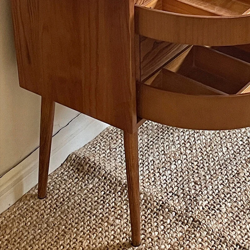 Contemporary Retro Square Semicircle Rotatable Jewelry Storage Red Oak Plywood Side Table 3 - Tier For Living Room