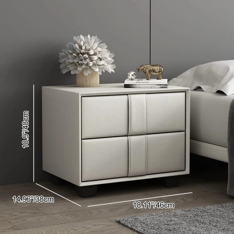 Contemporary Scandinavian Square Cube Pine Medium Density Fiberboard PU Leather Nightstand 2 - Drawer For Bedroom