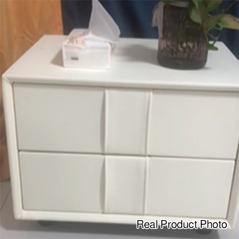 Contemporary Scandinavian Square Cube Pine Medium Density Fiberboard PU Leather Nightstand 2 - Drawer For Bedroom