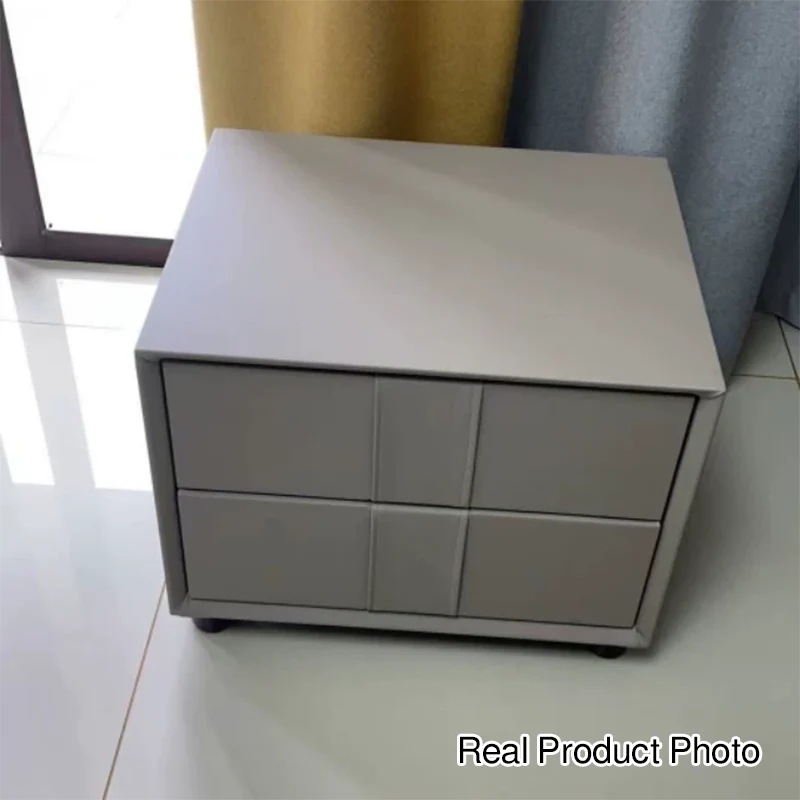 Contemporary Scandinavian Square Cube Pine Medium Density Fiberboard PU Leather Nightstand 2 - Drawer For Bedroom