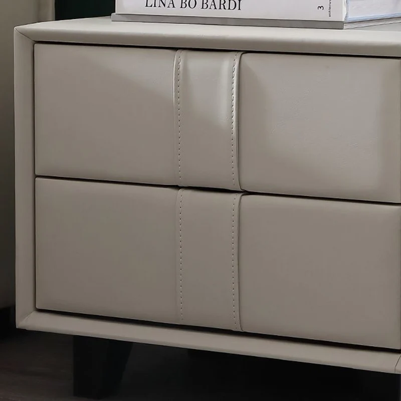 Contemporary Scandinavian Square Cube Pine Medium Density Fiberboard PU Leather Nightstand 2 - Drawer For Bedroom