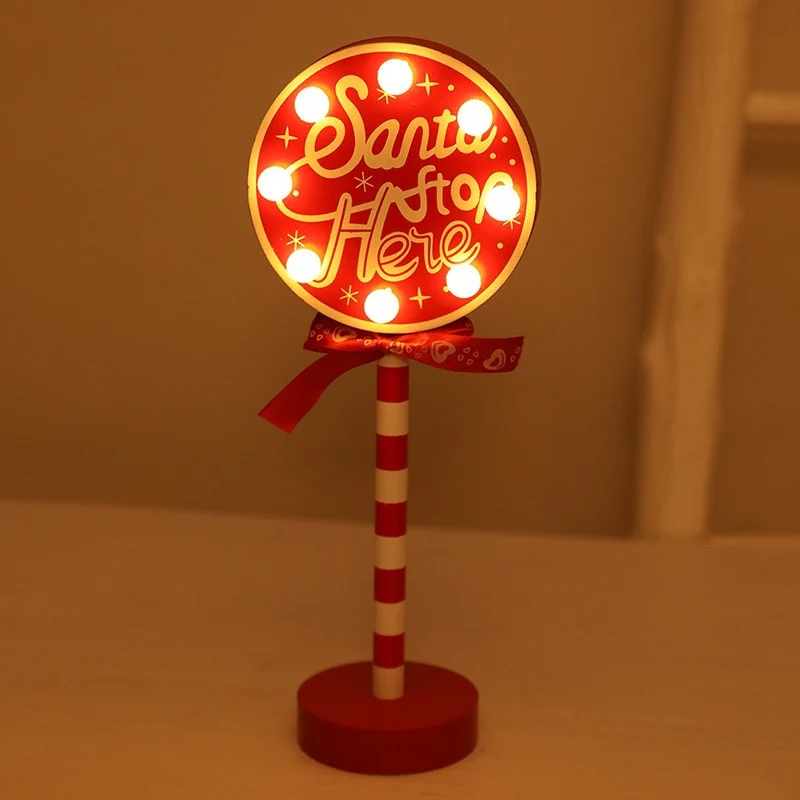 Contemporary Creative Christmas Road Sign Decoration Wooden Metal LED Table Lamp For Living Room