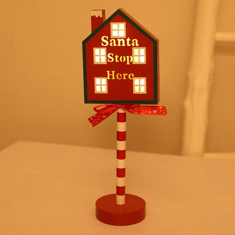 Contemporary Creative Christmas Road Sign Decoration Wooden Metal LED Table Lamp For Living Room