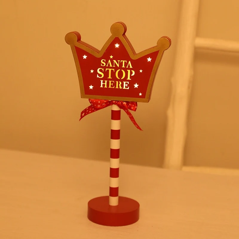 Contemporary Creative Christmas Road Sign Decoration Wooden Metal LED Table Lamp For Living Room