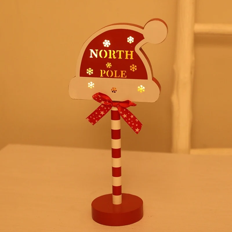 Contemporary Creative Christmas Road Sign Decoration Wooden Metal LED Table Lamp For Living Room