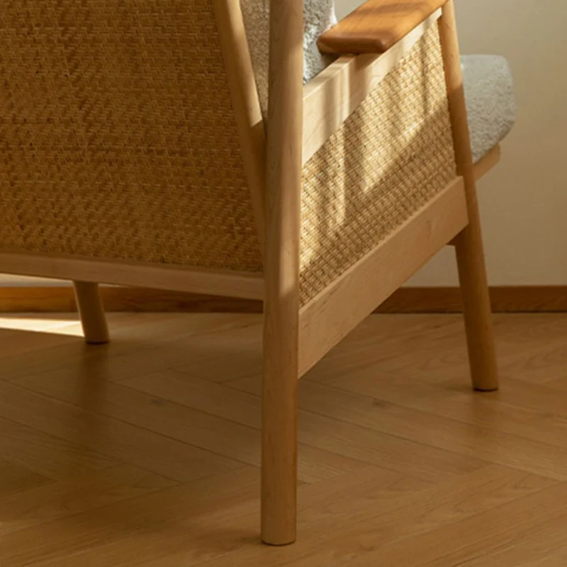 Contemporary Scandinavian Square Rattan Ash Wood Accent Chair Backrest For Living Room