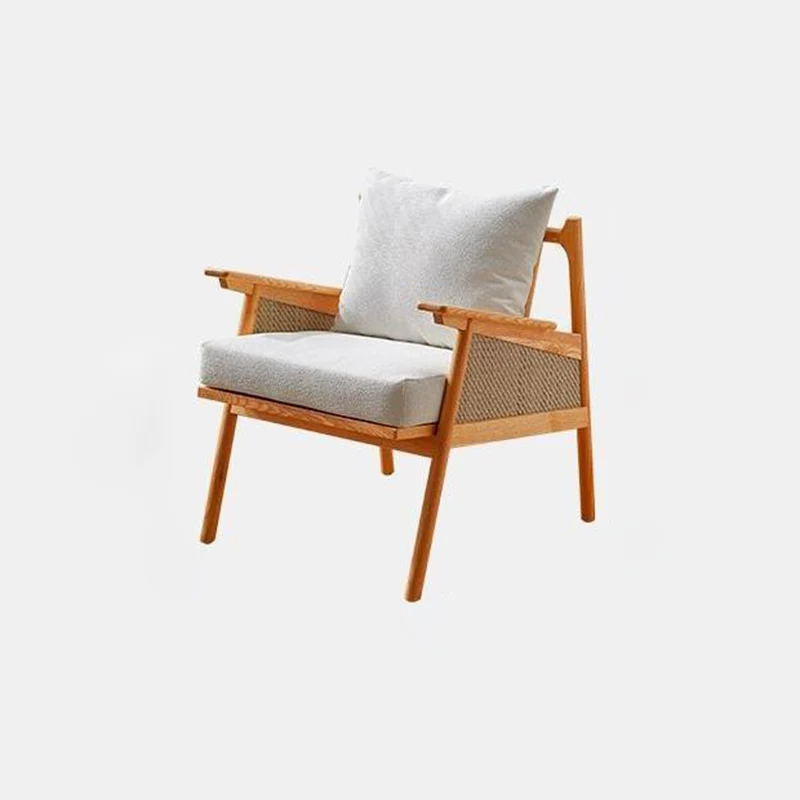 Contemporary Scandinavian Square Rattan Ash Wood Accent Chair Backrest For Living Room