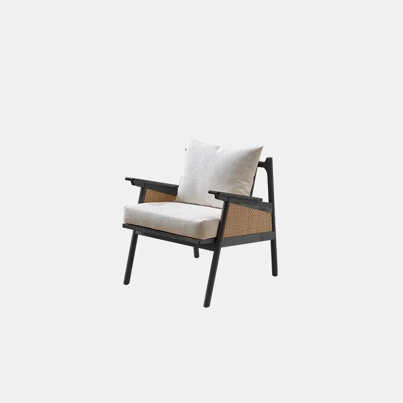 Contemporary Scandinavian Square Rattan Ash Wood Accent Chair Backrest For Living Room