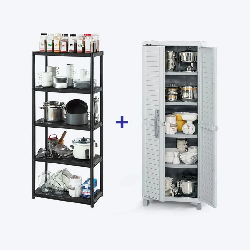 Combo Cocina Barú, 1 Armario Grande, 1 Estante de 5 Niveles 15 Pulgadas Gris