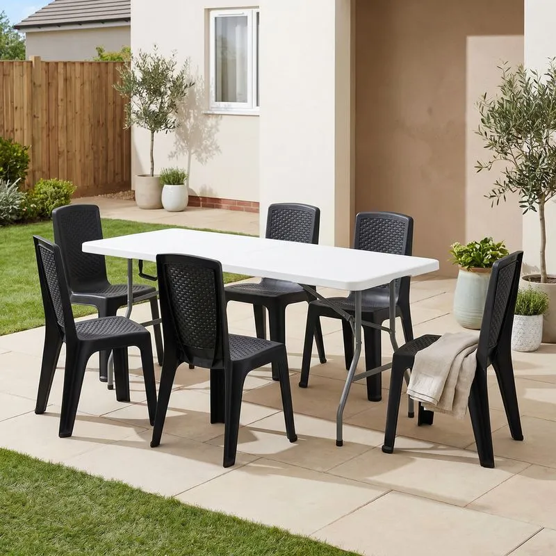Combo Banquetero, 1 Mesa Banquetera, 6 Sillas Eterna sin Brazos Negro